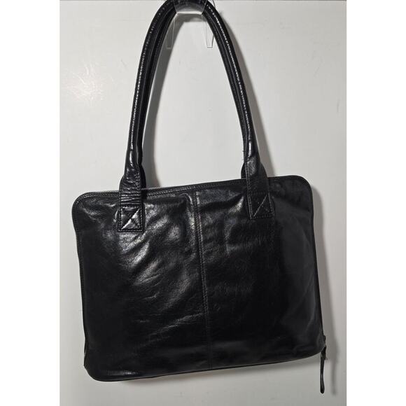 Latico Black Leather Business Tote Briefcase Laptop Case Organizer Woven Pocket - Picture 3 of 16